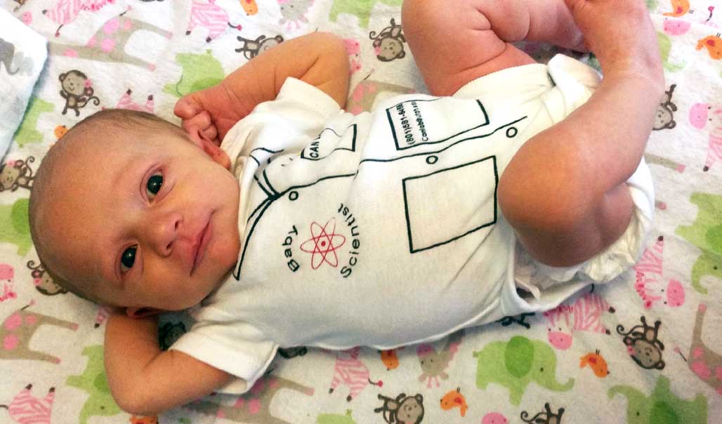 Baby in a shirt that says baby scientist